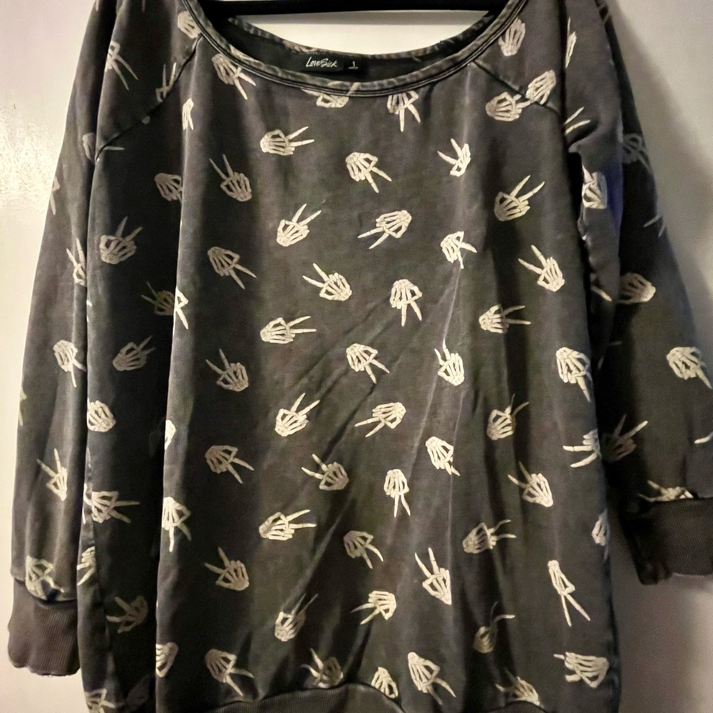 Lovesick Black Sweatshirt with White Skeleton Peace Signs